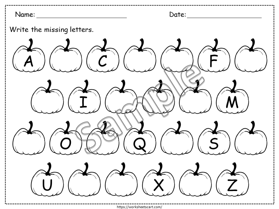 Alphabet Worksheets Printable for Preschool, Missing Letters Workbook, Letters A-Z Recognition, Fall Theme, Toddlers Morning Activities, WWF304