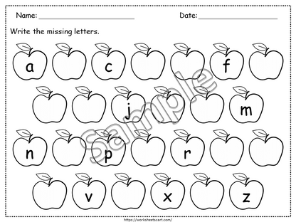 Alphabet Worksheets Printable for Preschool, Missing Letters Workbook, Letters A-Z Recognition, Fall Theme, Toddlers Morning Activities, WWF304