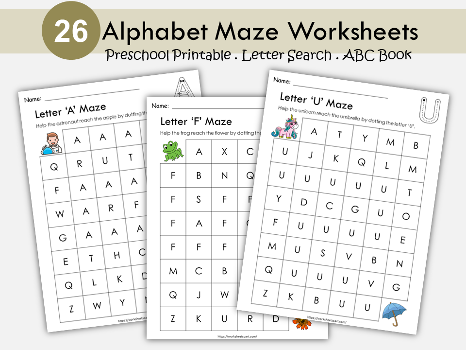 Alphabet Worksheets for Preschool, Preschool Printable, Letter of the Week, Letter Mazes , Kindergarten, Dab It, Do a Dot, Homeschool, WWF306