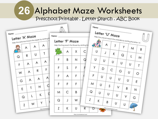 Alphabet Worksheets for Preschool, Preschool Printable, Letter of the Week, Letter Mazes , Kindergarten, Dab It, Do a Dot, Homeschool, WWF306