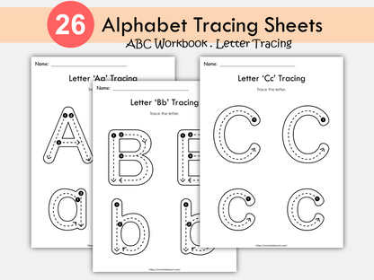 Alphabet Cards Preschool, Alphabet Tracing, Alphabet Worksheets for Kids, ABC Letters Tracing Sheet, Alphabet Workbook, Preschool Printable, WWF307