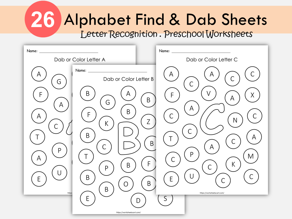 Alphabet Worksheets Printable - Uppercase Dab It, Letter Recognition, Find and Dab Letters A-Z Activity, ABC Search, Preschool Curriculum, WWF309