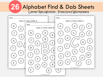 Alphabet Worksheets Printable - Uppercase Dab It, Letter Recognition, Find and Dab Letters A-Z Activity, ABC Search, Preschool Curriculum, WWF309