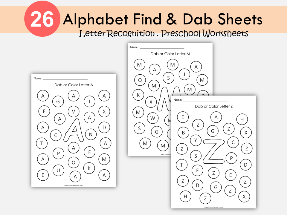 Alphabet Worksheets Printable - Uppercase Dab It, Letter Recognition, Find and Dab Letters A-Z Activity, ABC Search, Preschool Curriculum, WWF309