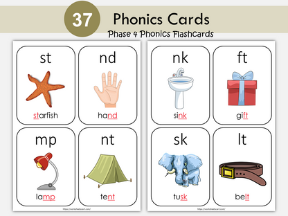 Phonics Cards, Phase 4 Phonics Flashcards,  Reading Printable, Phonics Sounds, Educational Print, Homeschool, WWF310