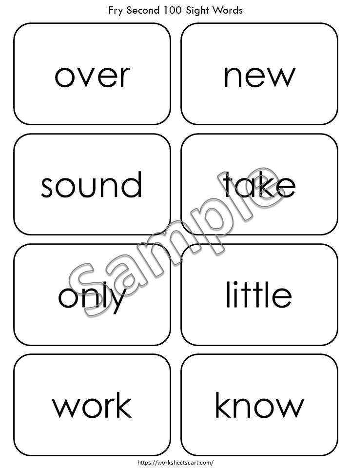 100 Printable Fry's Second Hundred Sight Word Flashcards, Kindergarten-1st Grade Sight Words, High Frequency Word Flashcards Printable, WWF323