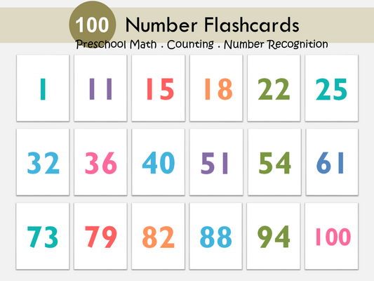 Numbers Flash Cards, Preschool Counting Flashcards, Number Cards 1-100, Montessori Flash Cards, Number Sense, Instant Download, Homeschool, WWF325