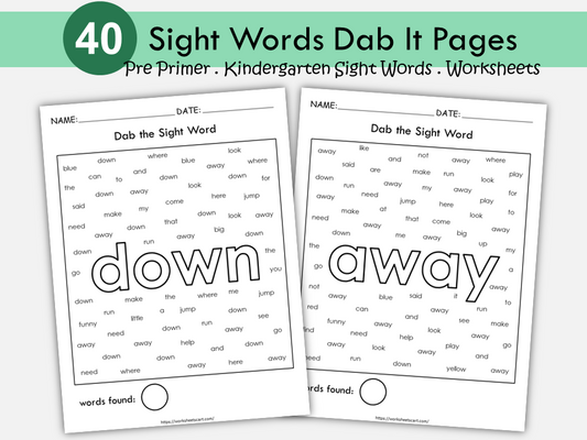 Sight Words Word Search, Sight Words Worksheets, Dab It Printable for Kindergarten, Pre Primer Word Search for kids, High Frequency Words, WWF326