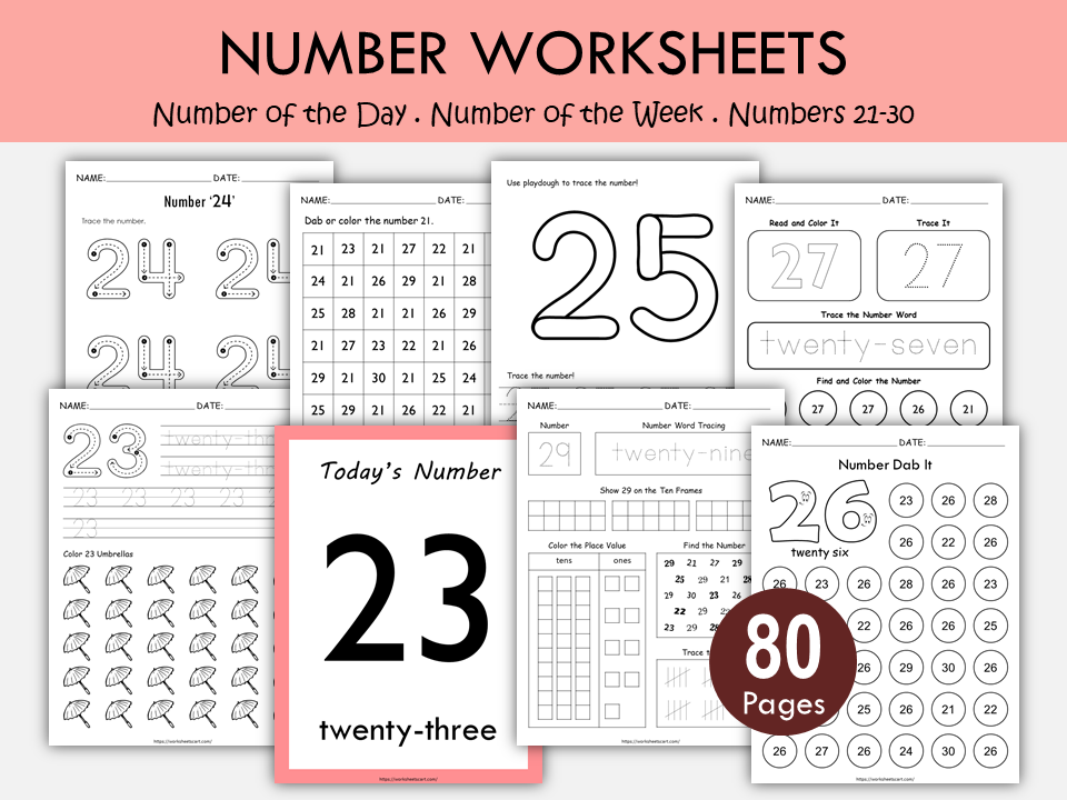 Numbers 2130 Worksheets for Kindergarten, Preschool Math Workbook, Nu