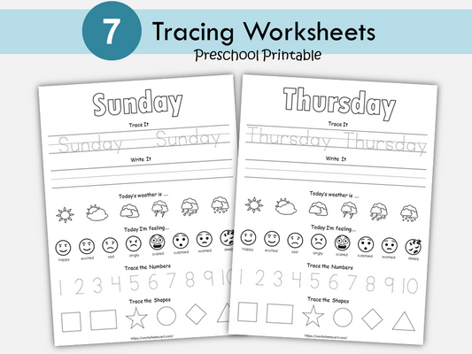 Days of the Week Worksheet Printable, Preschool Summer Review, Kids Tracing Worksheets, Toddler Folder, Back to School, Homeschool, WWF334