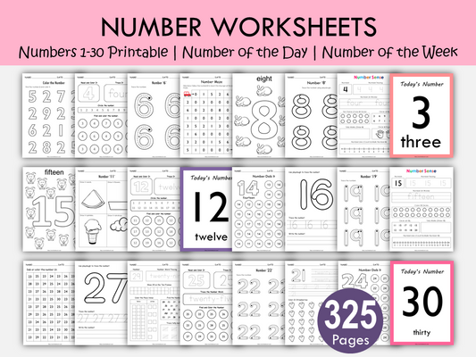 Numbers 1–30 Printable Worksheets for Kids | Tracing, Counting & Coloring Activities, WWF336