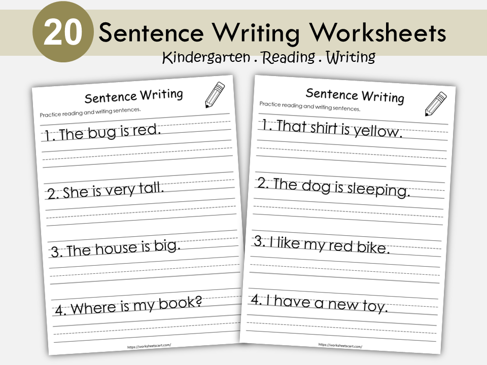 20 Printable Write the Sentence Worksheets, Sentence Writing, Writing Sentences Activity, Kindergarten Reading, Grade 1,2,3 ELA Worksheets, WWF337