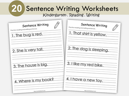 20 Printable Write the Sentence Worksheets, Sentence Writing, Writing Sentences Activity, Kindergarten Reading, Grade 1,2,3 ELA Worksheets, WWF337