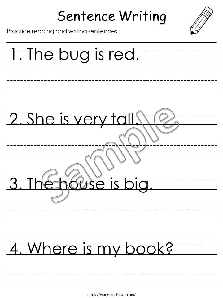 20 Printable Write the Sentence Worksheets, Sentence Writing, Writing Sentences Activity, Kindergarten Reading, Grade 1,2,3 ELA Worksheets, WWF337