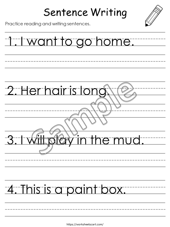 20 Printable Write the Sentence Worksheets, Sentence Writing, Writing Sentences Activity, Kindergarten Reading, Grade 1,2,3 ELA Worksheets, WWF337