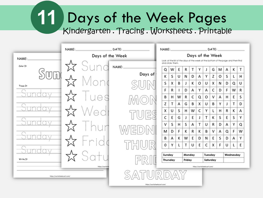 Days of the Week Printable, Kindergarten Tracing Worksheets, Days of the Week Activities Files, Toddler Folder, Homeschool, WWF338