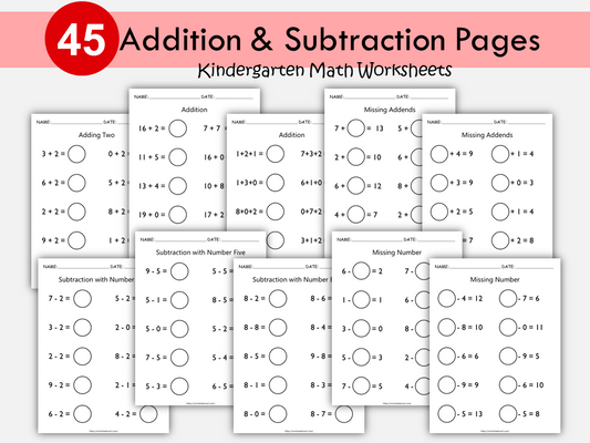 Math Worksheets Printable, Addition and Subtraction Pages, Summer Review Packet, Math Drill, Instant download, Homeschool, WWF339