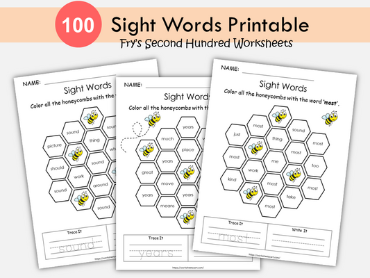 Sight Words Worksheets Printable, Fry Second 100 Words Work Book, Sight Words Practice, Kindergarten Activities, Grade 1 Curriculum, Phonics, WWF340