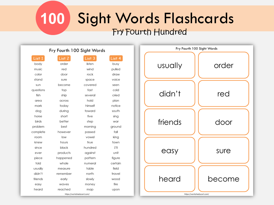 Sight Words Flashcards, Sight Words Cards - Fry Fourth Hundred, 100 High Frequency Word List, Grade 1, 2, Phonics, Learn To Read, Spellings, WWF347