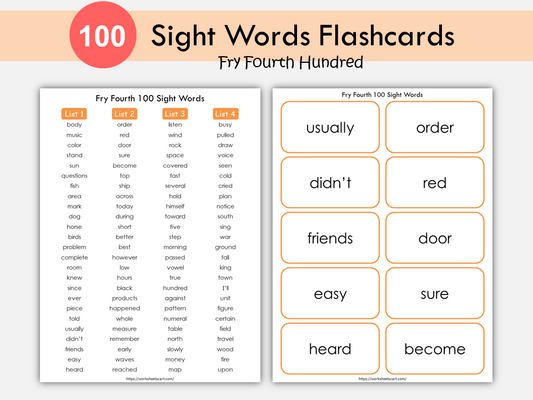 Sight Words Flashcards, Sight Words Cards - Fry Fourth Hundred, 100 High Frequency Word List, Grade 1, 2, Phonics, Learn To Read, Spellings, WWF347