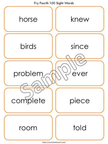 Sight Words Flashcards, Sight Words Cards - Fry Fourth Hundred, 100 High Frequency Word List, Grade 1, 2, Phonics, Learn To Read, Spellings, WWF347