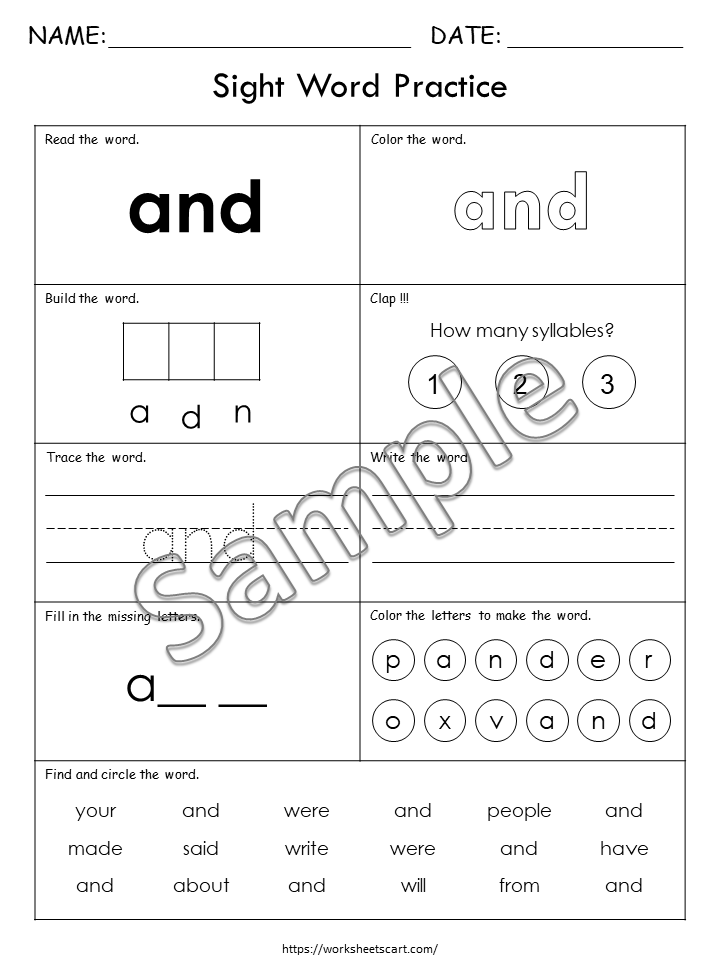 300 Printable Sight Words, Kindergarten Worksheets, Fry Sight Word Spelling Practice, Literacy Resource, Kindergarten Phonics Book, Grade 1, WWF357