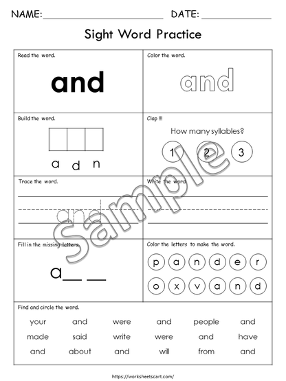 300 Printable Sight Words, Kindergarten Worksheets, Fry Sight Word Spelling Practice, Literacy Resource, Kindergarten Phonics Book, Grade 1, WWF357