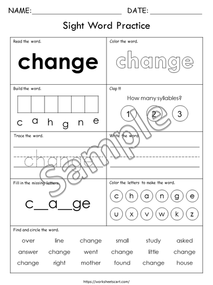 300 Printable Sight Words, Kindergarten Worksheets, Fry Sight Word Spelling Practice, Literacy Resource, Kindergarten Phonics Book, Grade 1, WWF357