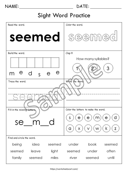 300 Printable Sight Words, Kindergarten Worksheets, Fry Sight Word Spelling Practice, Literacy Resource, Kindergarten Phonics Book, Grade 1, WWF357