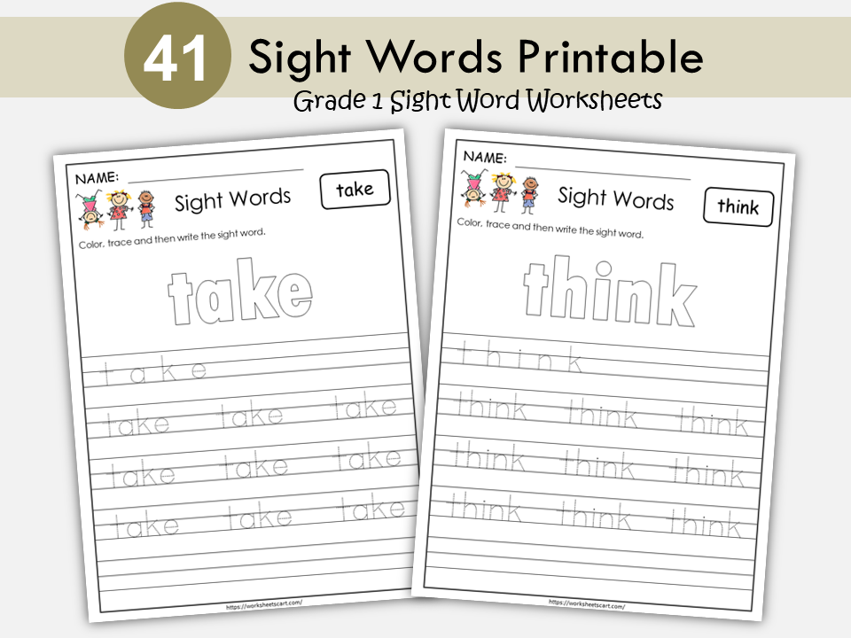 41 Printable Sight Words Worksheets, Dolch Grade 1 Sight Word Practice, Learn to Read, Phonics Book, Toddlers Spelling, Grade 1, Homeschool, WWF360