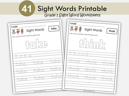 41 Printable Sight Words Worksheets, Dolch Grade 1 Sight Word Practice, Learn to Read, Phonics Book, Toddlers Spelling, Grade 1, Homeschool, WWF360