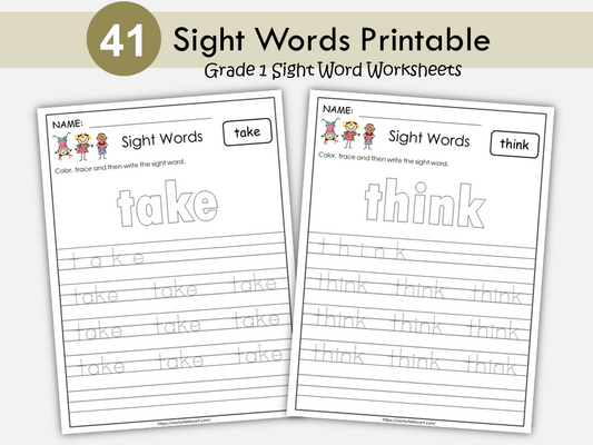 41 Printable Sight Words Worksheets, Dolch Grade 1 Sight Word Practice, Learn to Read, Phonics Book, Toddlers Spelling, Grade 1, Homeschool, WWF360