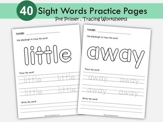 Sight Words Worksheets, Dolch Pre Primer Tracing, Kindergarten Curriculum, Toddlers Phonics Practice, Learn to Read, Spelling, Handwriting, WWF361