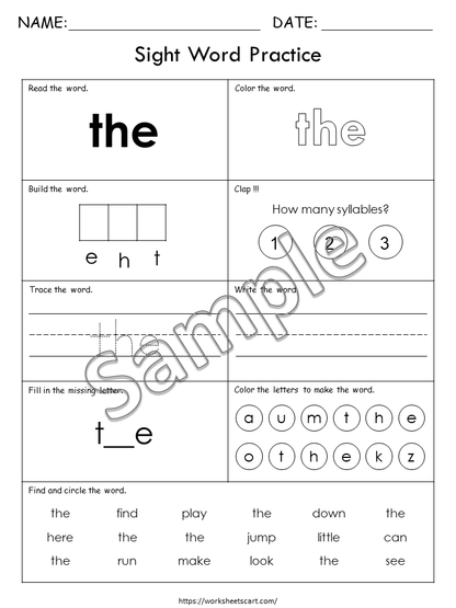 Sight Words Worksheets for Kindergarten, Learn PreK Sight Words, Sight Words Practice, Pre Primer, Ist Grade Phonics, Spelling Activity, WWF362