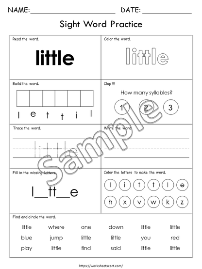 Sight Words Worksheets for Kindergarten, Learn PreK Sight Words, Sight Words Practice, Pre Primer, Ist Grade Phonics, Spelling Activity, WWF362