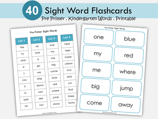 Sight Words Flash Cards Printable, Dolch Pre Primer Flashcards, Learn to Read, Kindergarten Phonics, Spellings, Montessori, Digital Download, WWF364