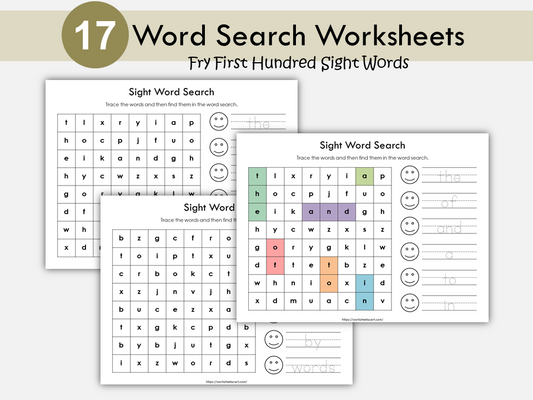 Sight Words Worksheets, Fry First 100 Sight Word Printable, Word Search for Kids, Learn to Read, Kindergarten Phonic Book, Spelling, Grade 1, WWF369