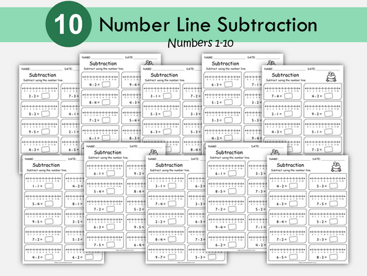 Subtraction Worksheet for Grade 1, Number Line Subtraction Worksheets for First Grade, Numbers 1-10, Kindergarten Math, Subtraction Facts, WWF374