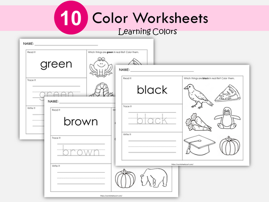 Preschool Color of the Day Printable, Pre-K Curriculum Worksheets, Toddler Tracing Activities, Learning Colors, Montessori Kids Resource, WWF375