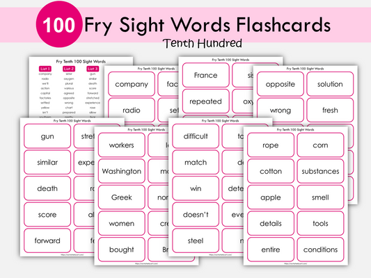 Sight Words Flashcards, 100 Printable Fry Tenth Hundred Word Cards, High Frequency Words Practice, Kindergarten Reading, Grade 1,2,3,4,5, WWF387