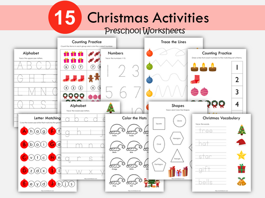 Christmas Activities for Kids, Christmas Worksheets for Toddlers, Christmas Vocabulary, Busy Book Pages Printable, Preschool Binder, WWF388