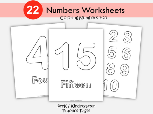 Number Coloring Pages (1-20) Printable Preschool, Number Worksheets, Introduction to Number Activity, Kindergarten Homeschool Activity, WWF389