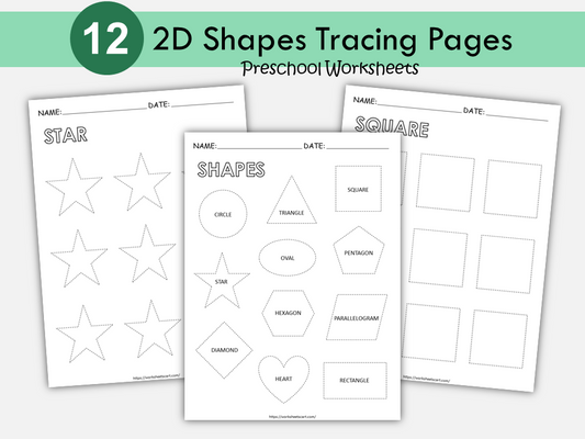 Preschool Shapes Tracing, Basic 2D Shapes, Shape Tracing Worksheets, Learning Shape Printable for Kids, Homeschool Resource, Kindergarten, WWF391