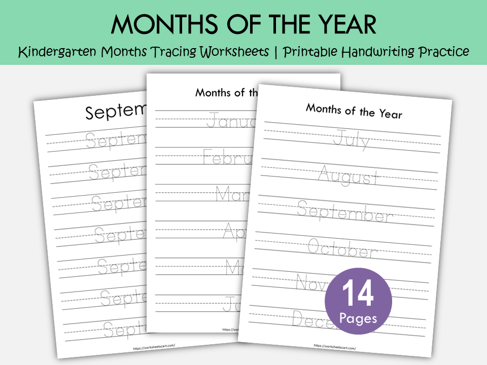 Months of the Year Tracing Worksheets Printable | Month Name Handwriting Practice | Preschool & Kindergarten Writing Sheets, WWF394