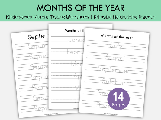 Months of the Year Tracing Worksheets Printable | Month Name Handwriting Practice | Preschool & Kindergarten Writing Sheets, WWF394