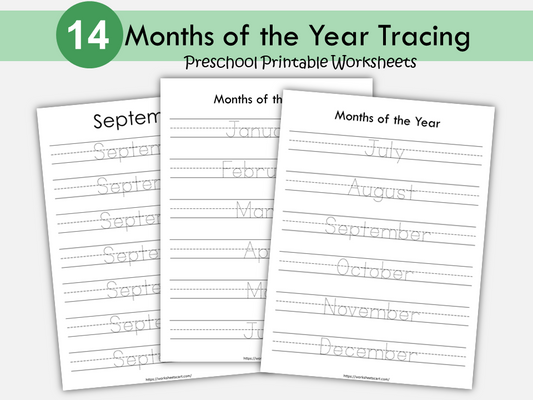 Months of the Year Tracing, Months of the Year Worksheets, Months of the Year Printable, Kindergarten, Montessori, Preschool, Homeschool, WWF394