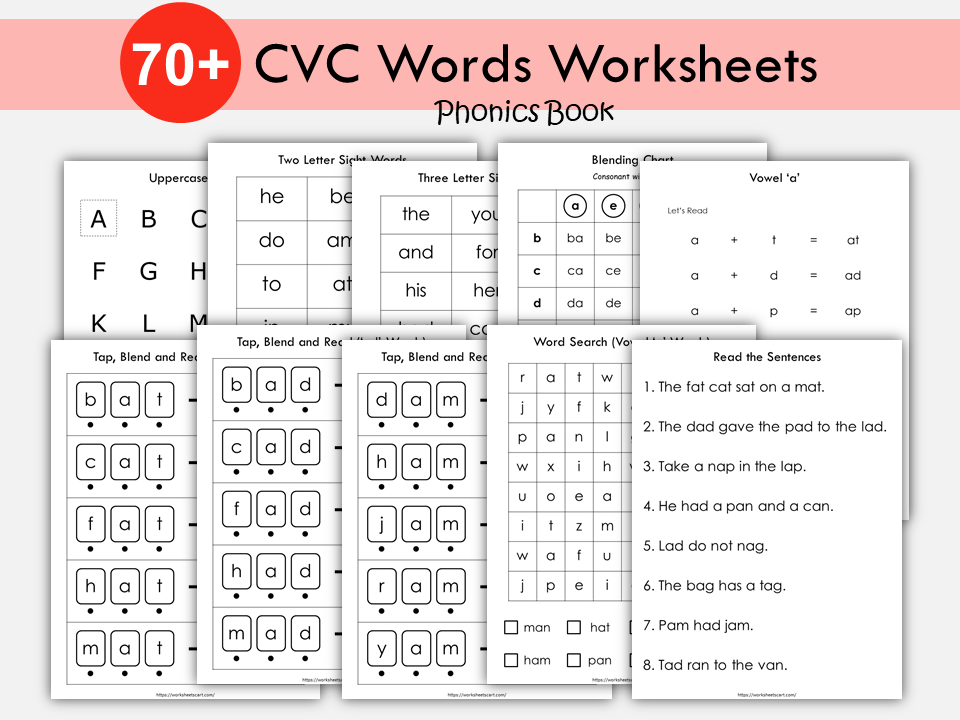 CVC Words Worksheets, Phonics Book, Words Family Busy Book, Sight Words Practice, Kindergarten Learn to Read, Homeschool Resources For Kids, WWF396