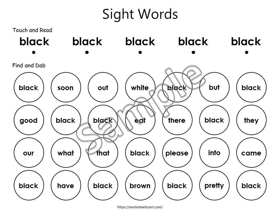 Sight Words Worksheets Printable, Kindergarten Activities, 52 Kindergarten Dolch Sight Words, Dab It Worksheets, Instant Download, WWF397