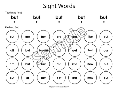 Sight Words Worksheets Printable, Kindergarten Activities, 52 Kindergarten Dolch Sight Words, Dab It Worksheets, Instant Download, WWF397