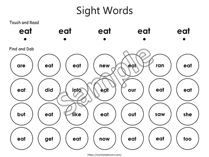 Sight Words Worksheets Printable, Kindergarten Activities, 52 Kindergarten Dolch Sight Words, Dab It Worksheets, Instant Download, WWF397